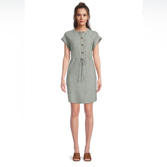 Time and Tru Gray Linen Button-Front Dress | Women’s Medium - Picture 3 of 13